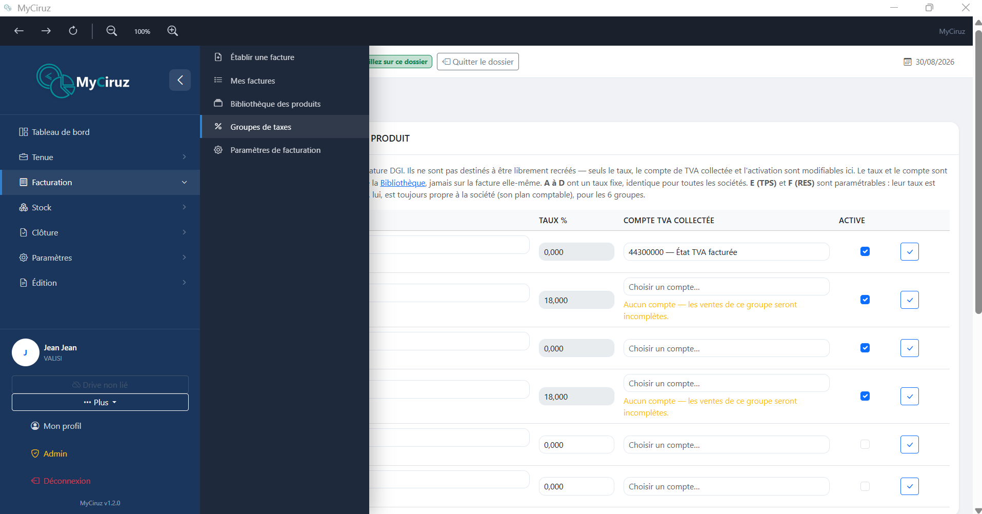 Bibliothèque des produits avec tableau des références