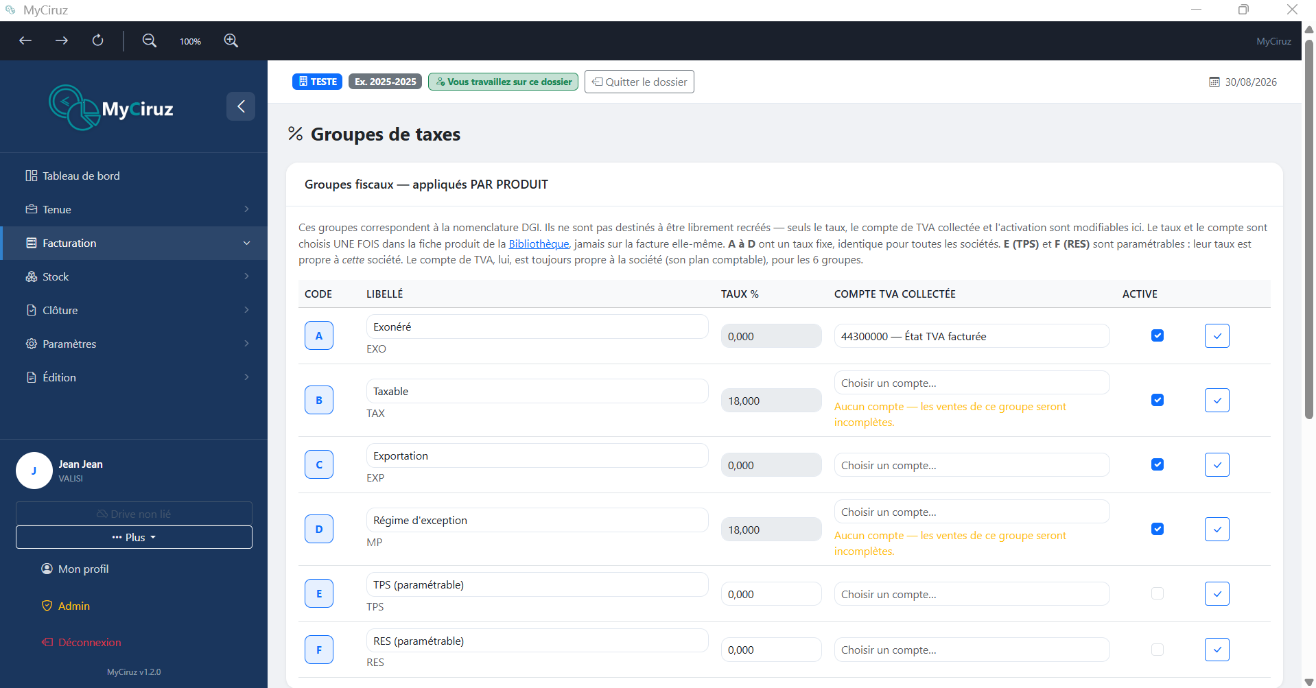 Bibliothèque des produits avec tableau des références
