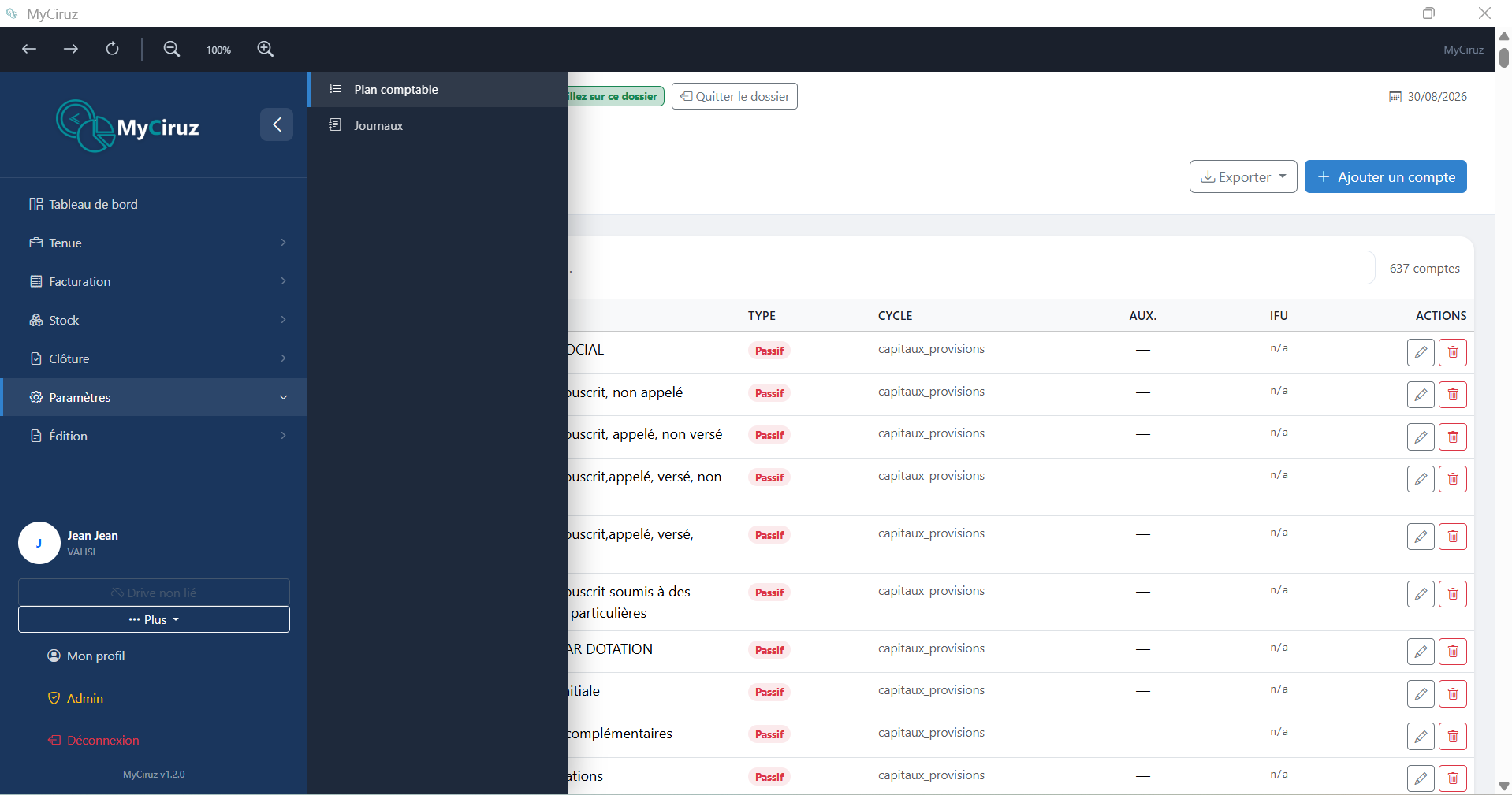 Plan comptable avec arborescence et recherche