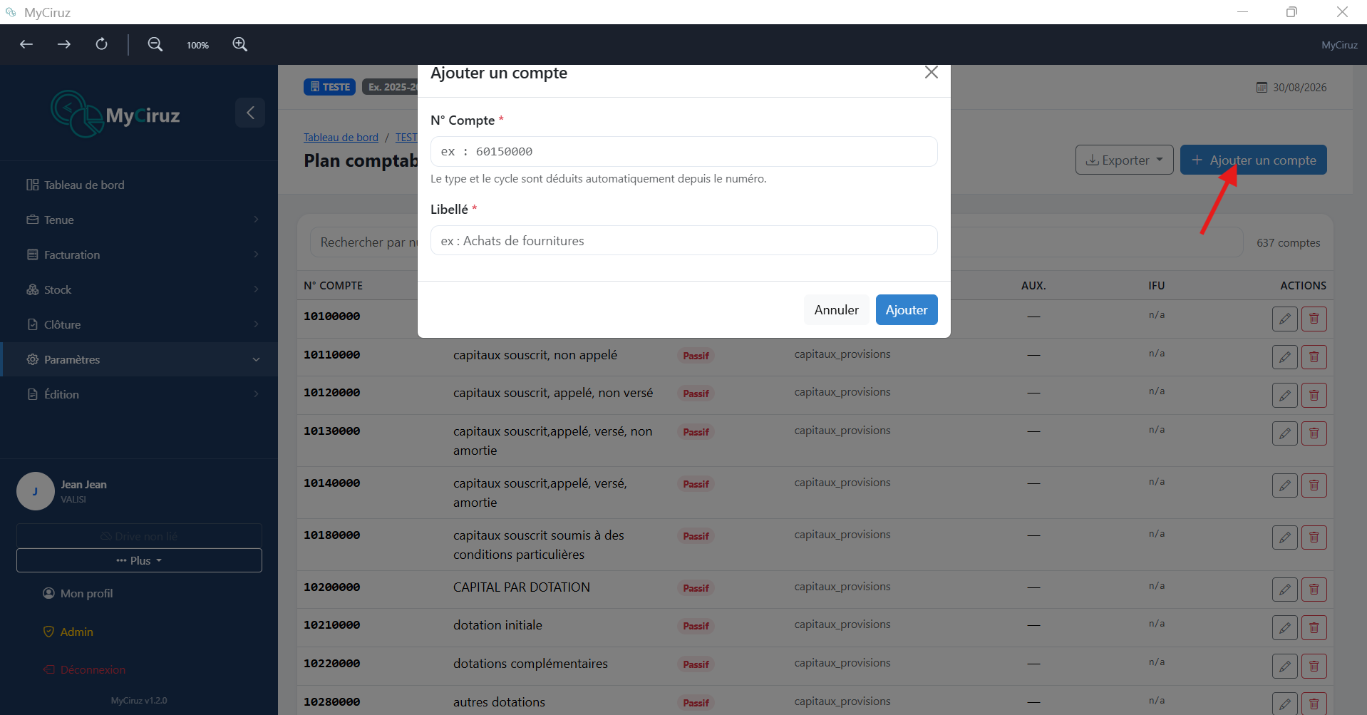 Plan comptable avec arborescence et recherche