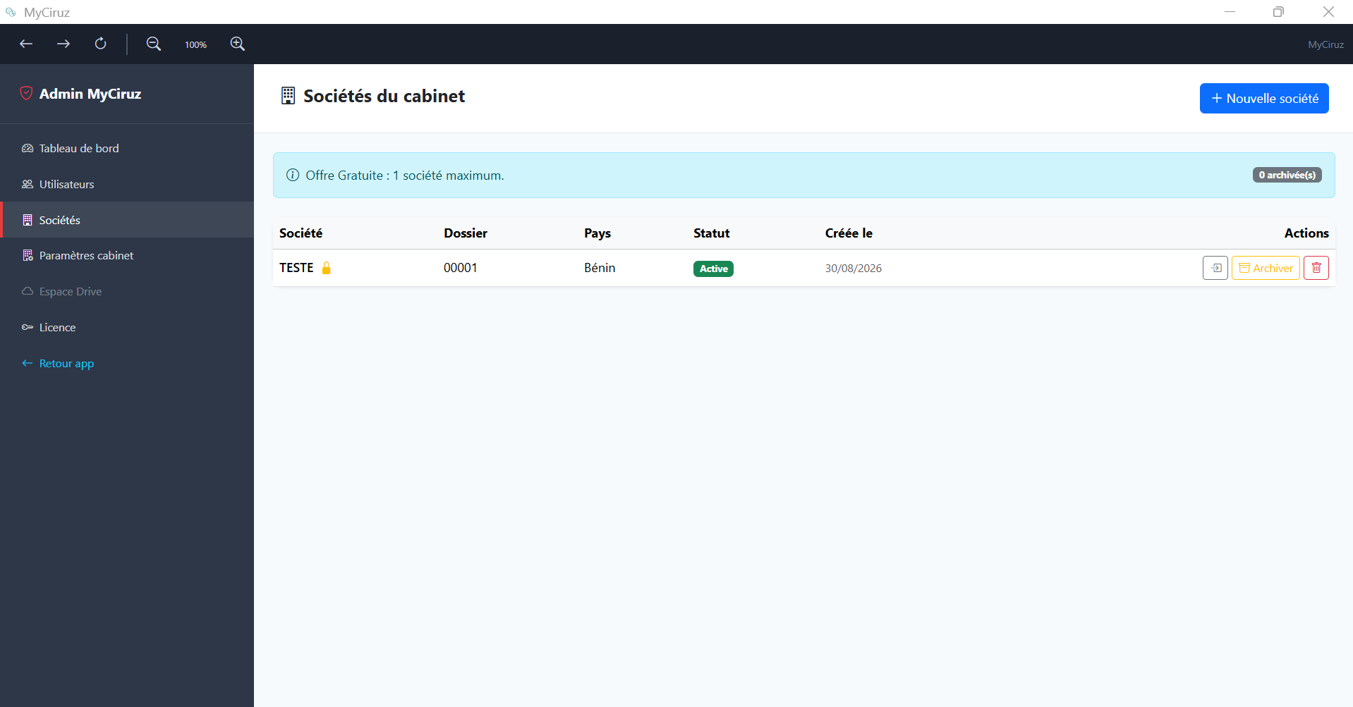 Pied de sidebar avec profil, admin et bouton Drive