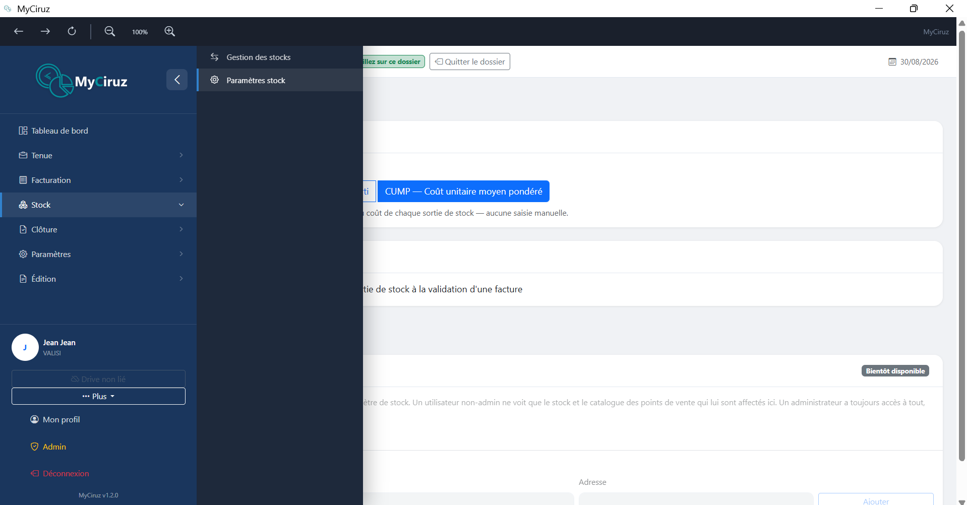 Tableau de gestion des stocks avec entrées/sorties
