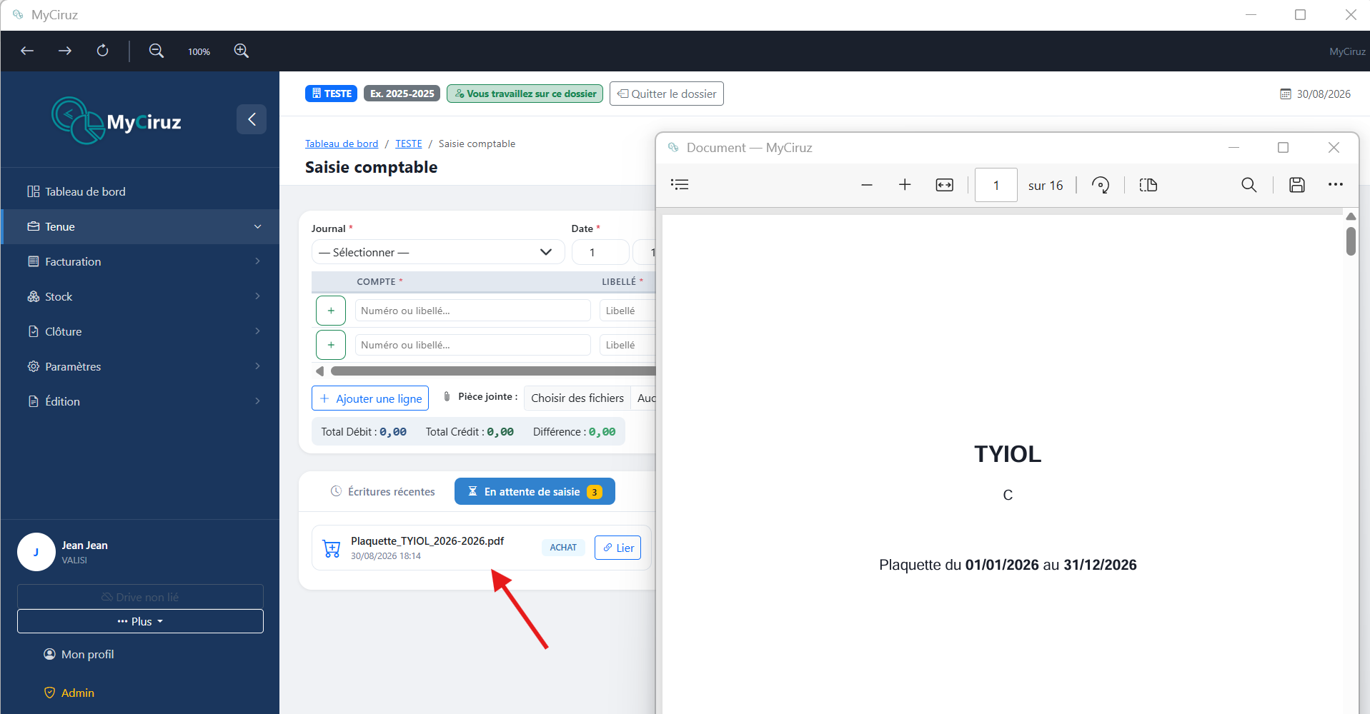 Interface de dépôt avec liste des documents en attente
